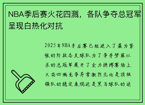 NBA季后赛火花四溅,各队争夺总冠军呈现白热化对抗